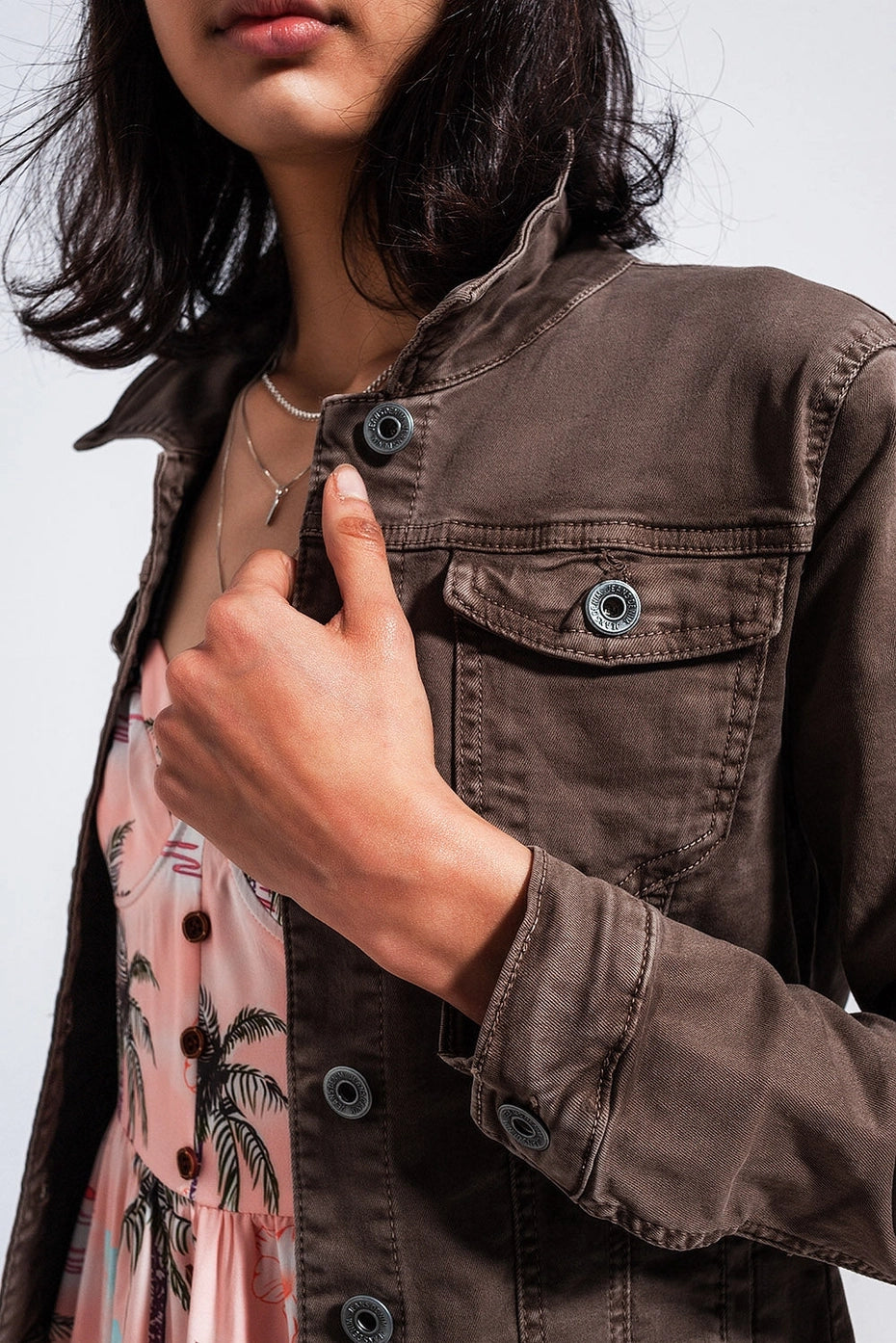 Valencia Slim Denim Jacket in Chocolate Brown