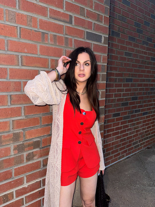 Red romper with buttons 