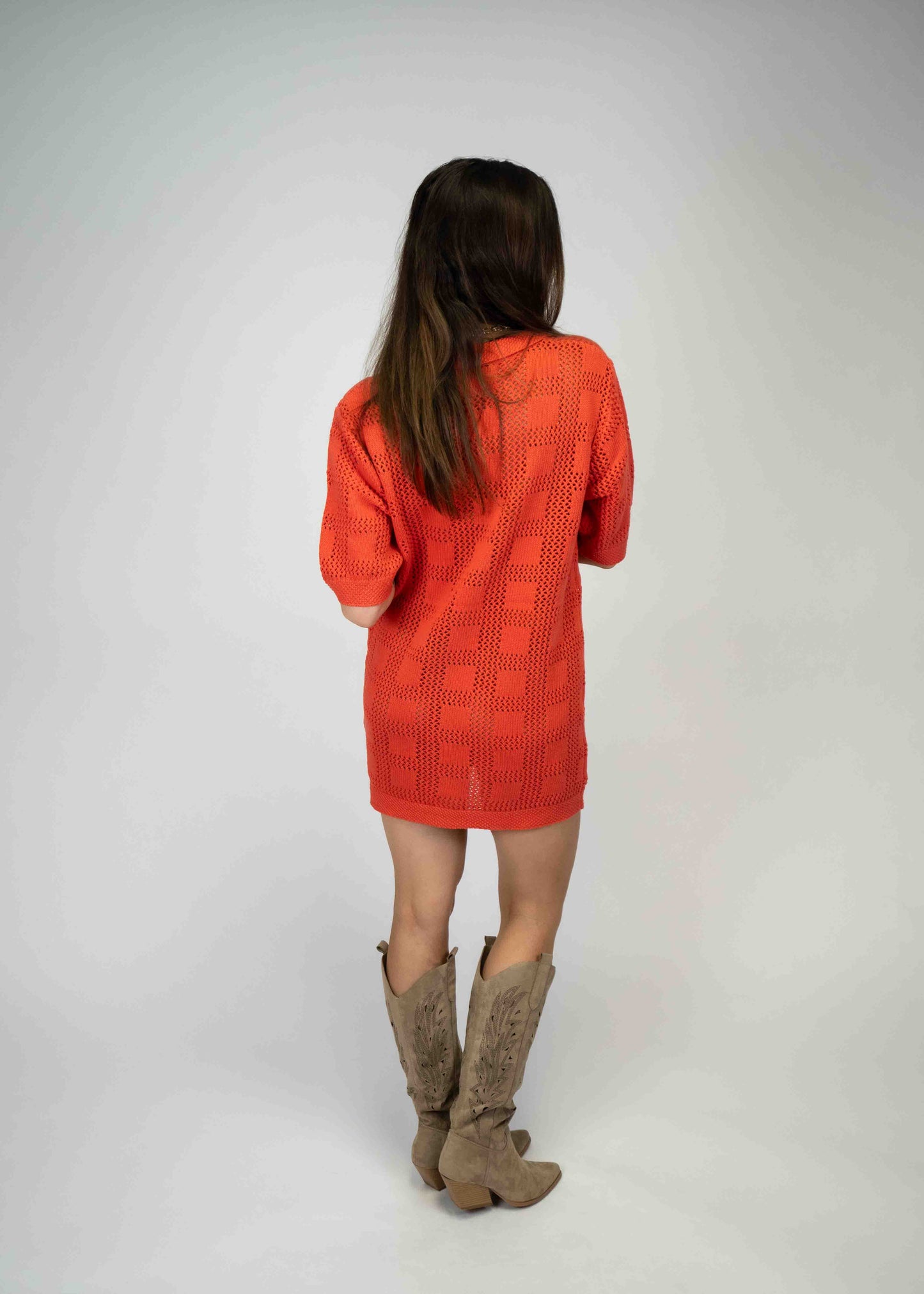 Red 100% cotton knit Sweater Cardigan Mini Dress