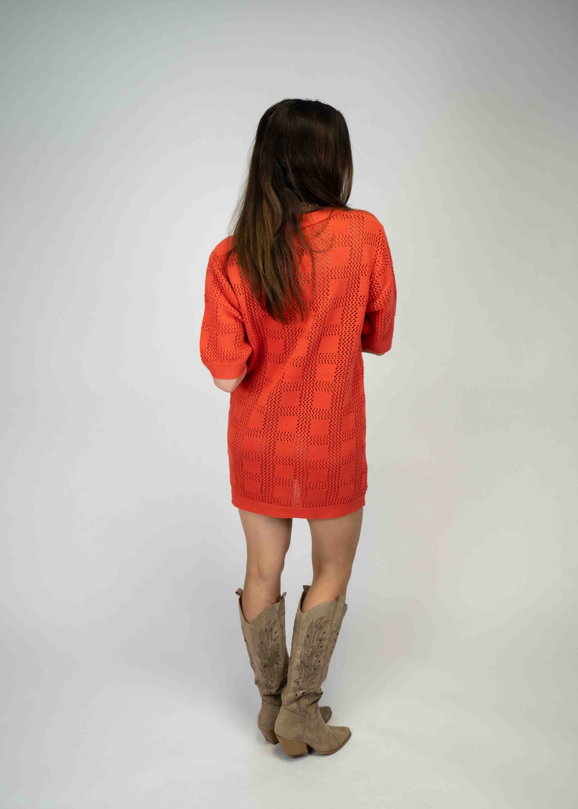 Red 100% cotton knit Sweater Cardigan Mini Dress