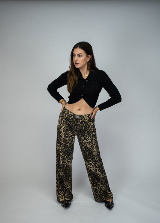 Collared Crop Knit Sweater Top black 