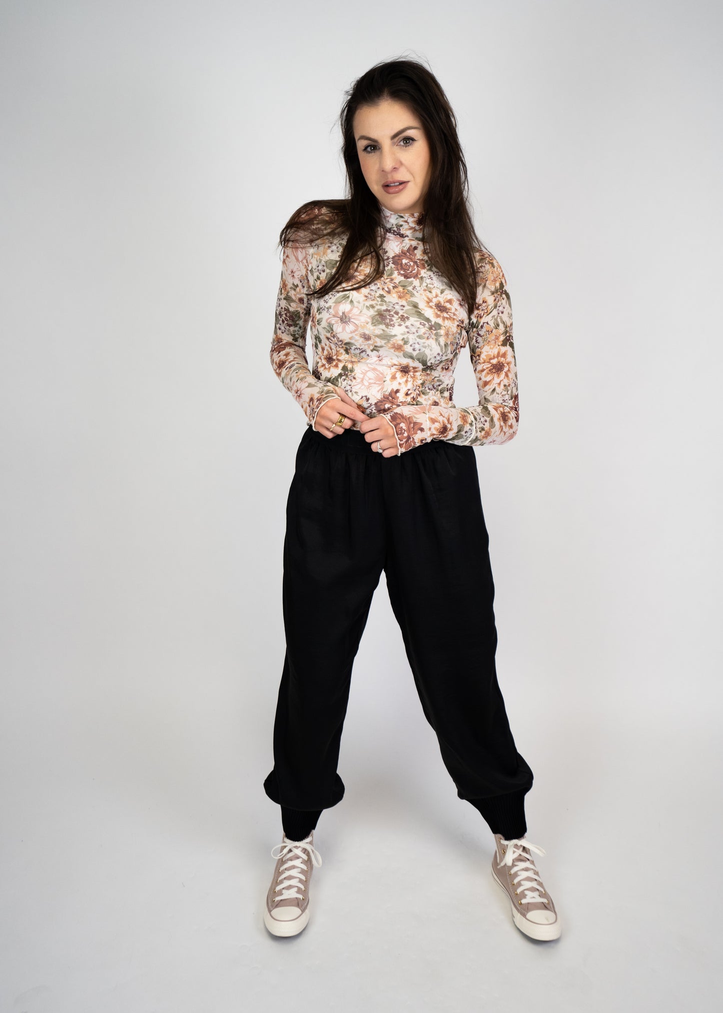 Lily Floral Mesh Top With Thumbholes