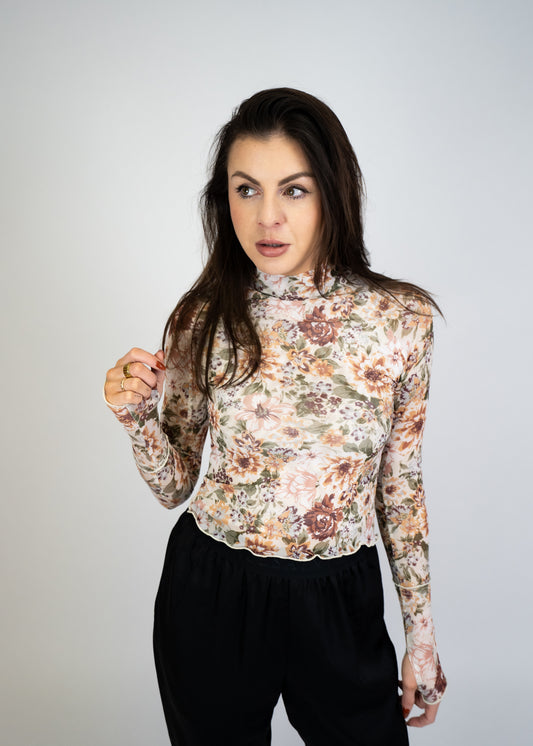 Lily Floral Mesh Top With Thumbholes