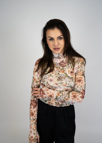 Lily Floral Mesh Top With Thumbholes