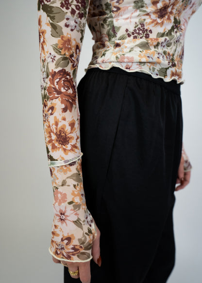 Lily Floral Mesh Top With Thumbholes