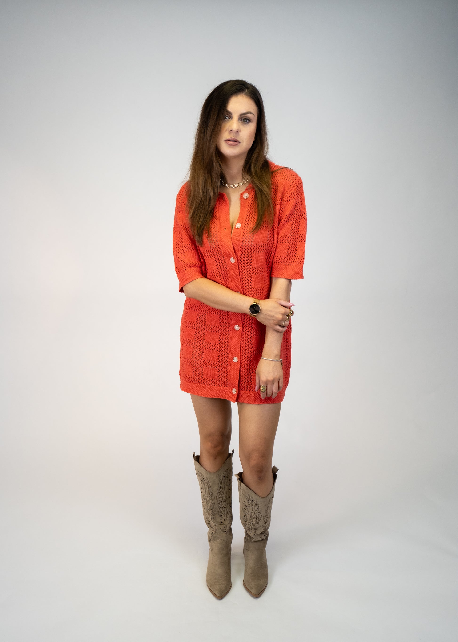 Red 100% cotton knit Sweater Cardigan Mini Dress