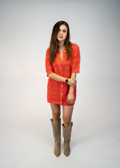 Red 100% cotton knit Sweater Cardigan Mini Dress