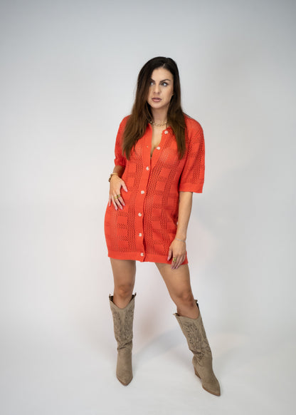 Red 100% cotton knit Sweater Cardigan Mini Dress