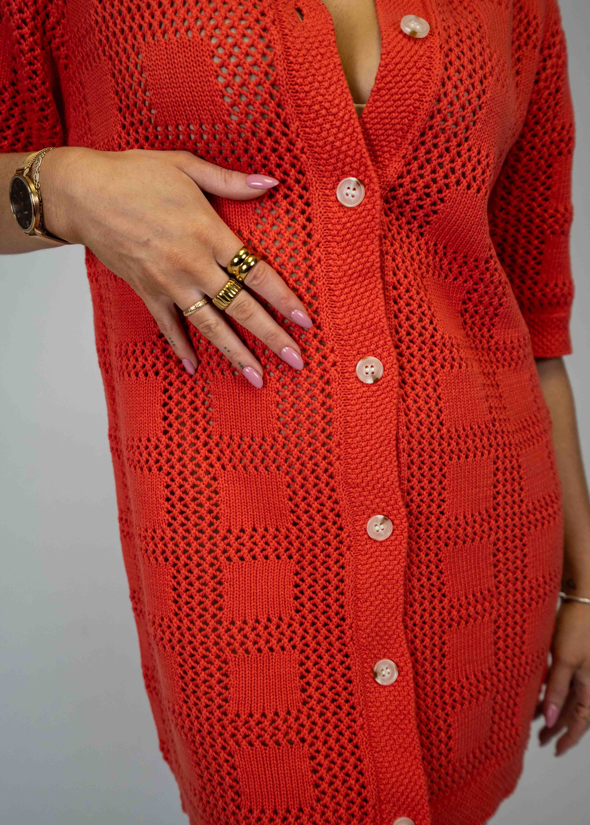 Red 100% cotton knit Sweater Cardigan Mini Dress