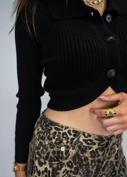 Dylan Collared Crop Knit Sweater Top