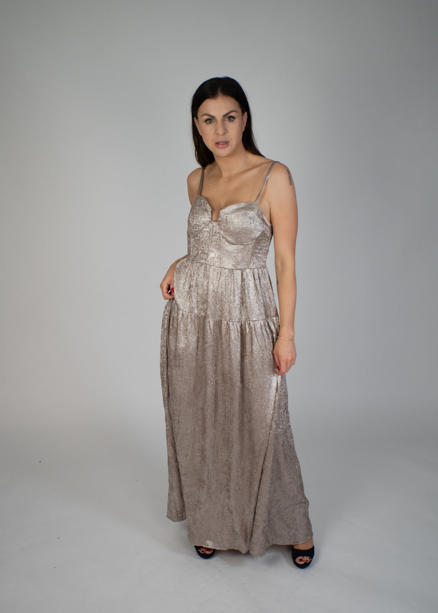 Aurora Textured Metallic Fit-And-Flare Corset Maxi Dress