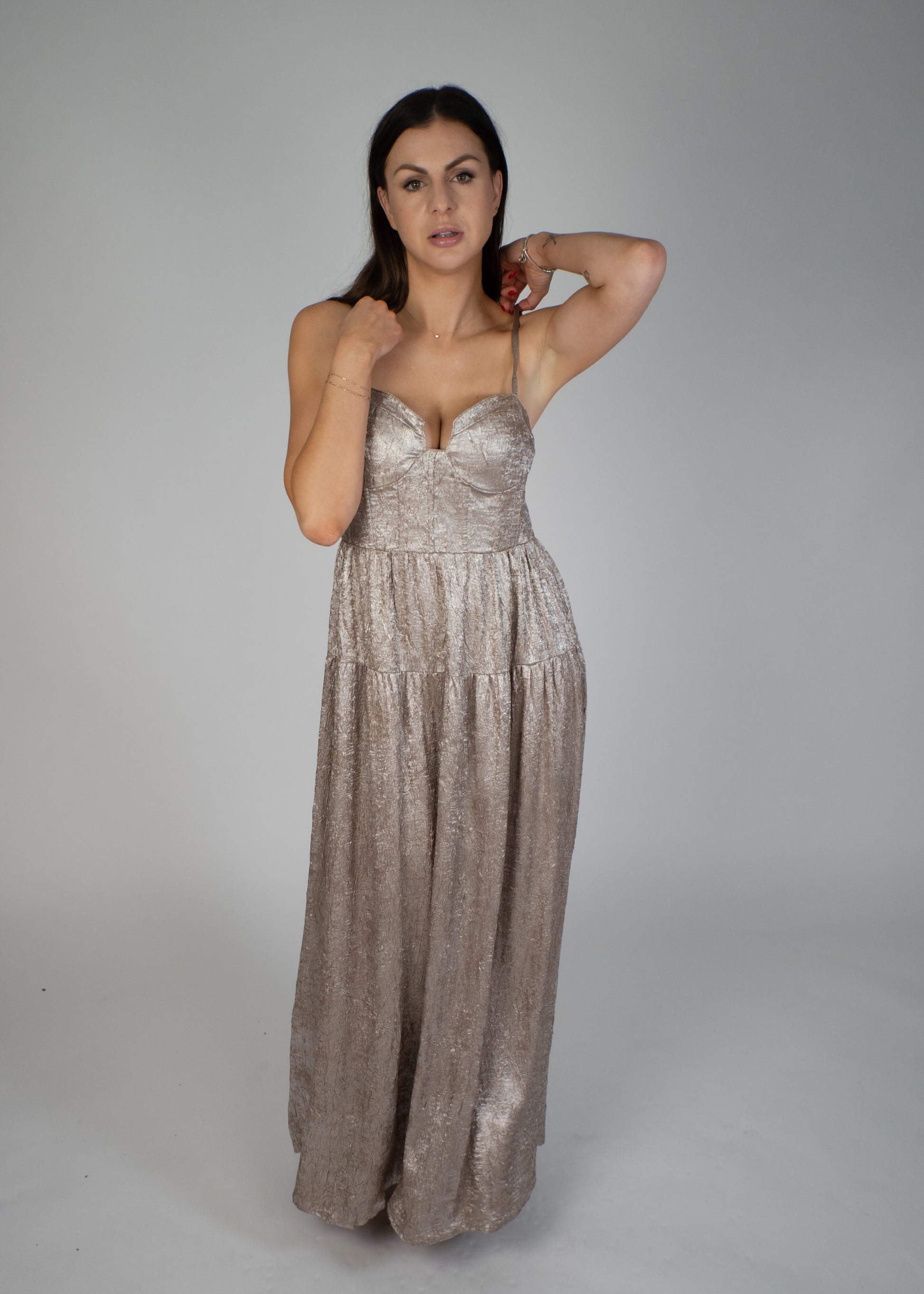 Aurora Textured Metallic Fit-And-Flare Corset Maxi Dress M Aurora Textured Metallic Fit-And-Flare Corset Maxi Dress M