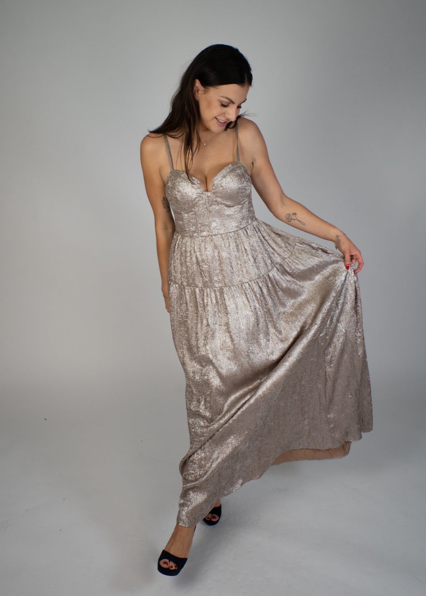 Aurora Textured Metallic Fit-And-Flare Corset Maxi Dress