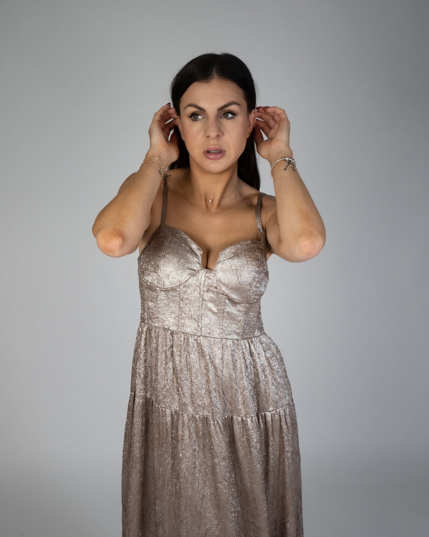 Aurora Textured Metallic Fit-And-Flare Corset Maxi Dress