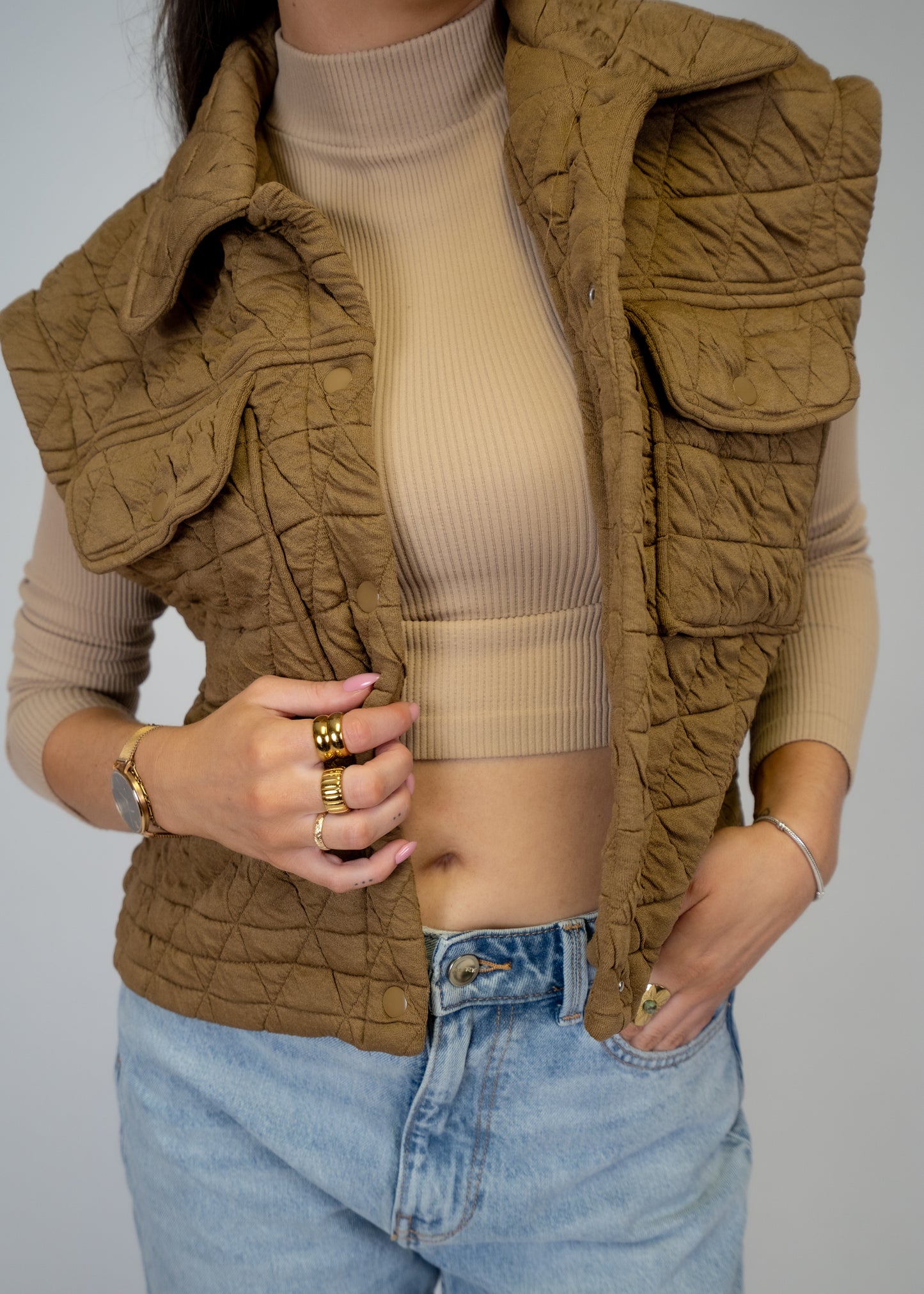 Quilting Stitch Button Up Knit Vest