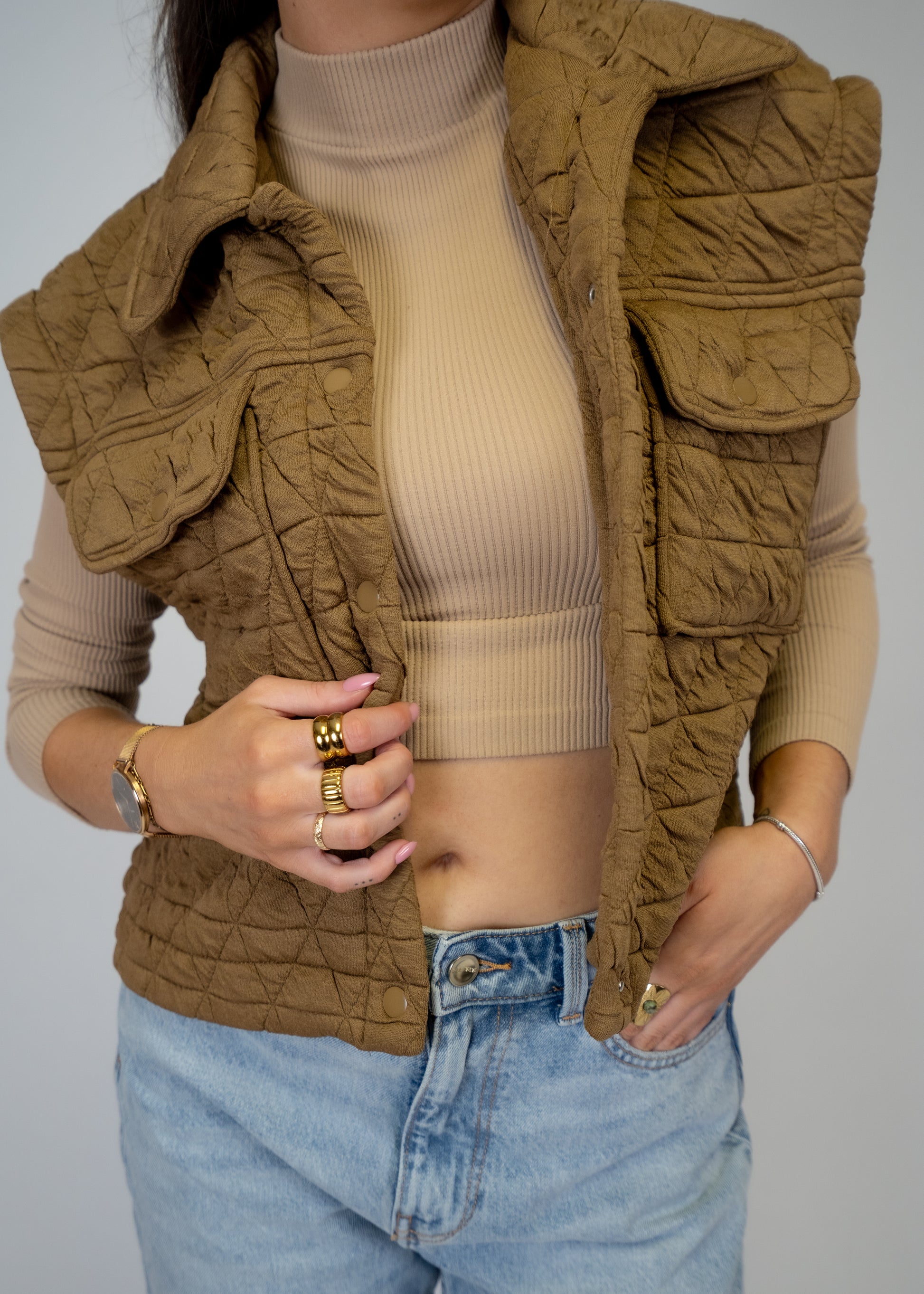 Quilting Stitch Button Up Knit Vest