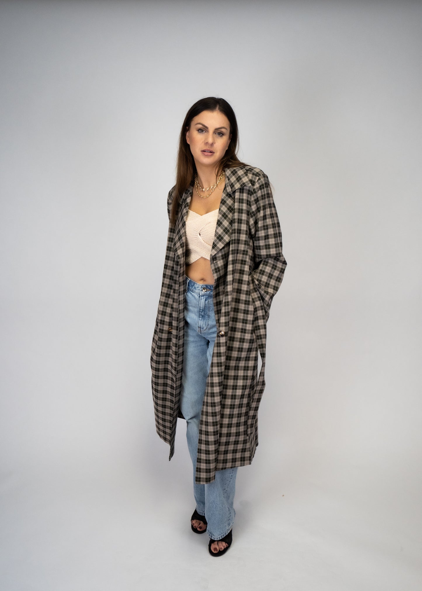 Brooklyn Chic Plaid Woven Trench Coat