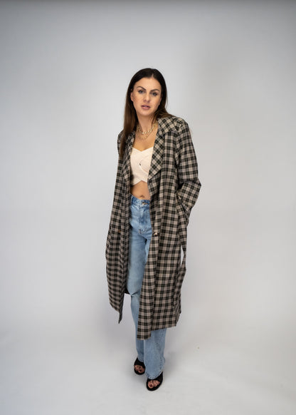 Brooklyn Chic Plaid Woven Trench Coat
