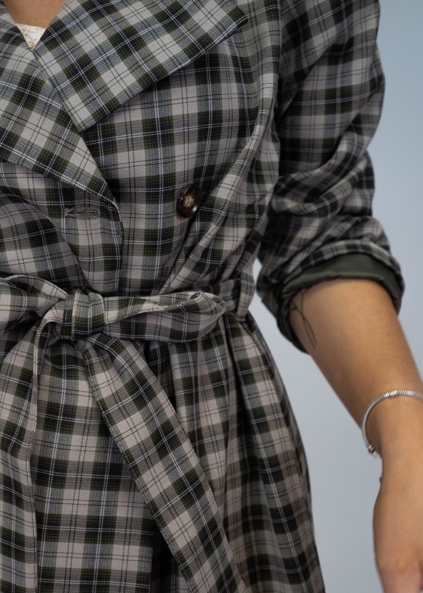 Brooklyn Chic Plaid Woven Trench Coat