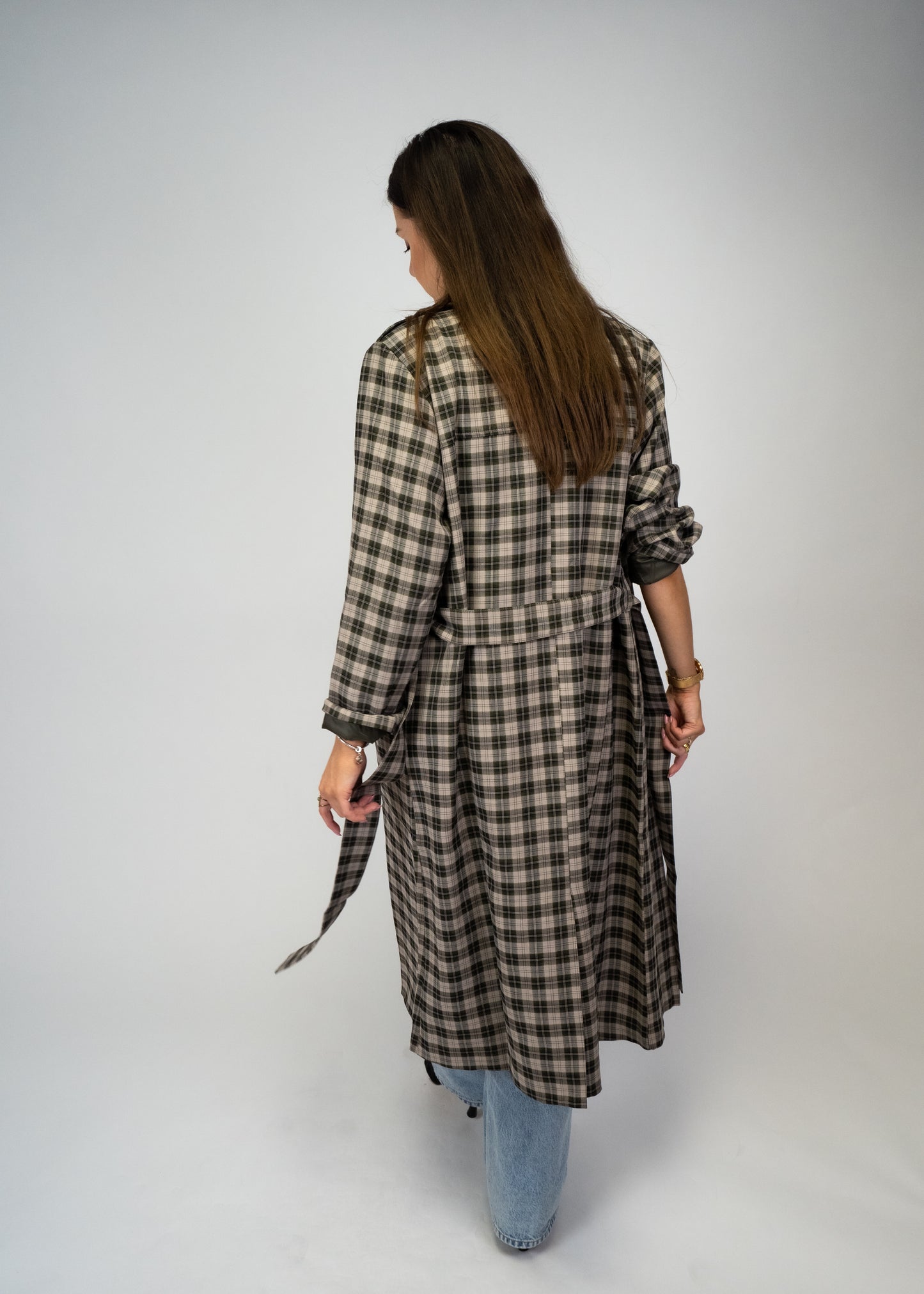 Brooklyn Chic Plaid Woven Trench Coat