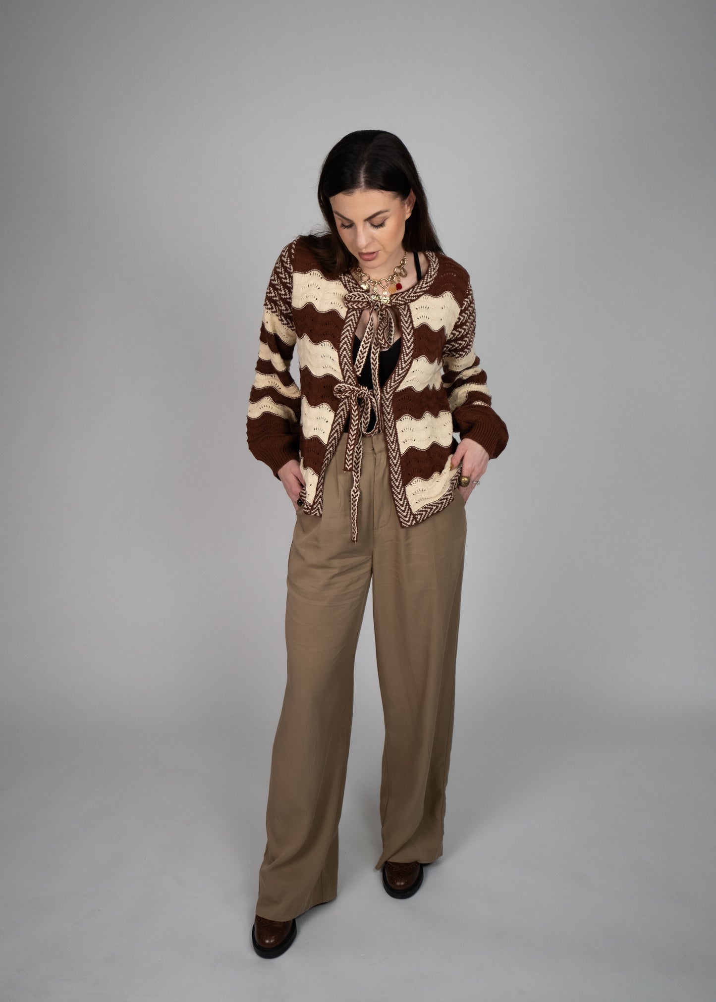 Serena Pointelle Knit Bow Cardigan