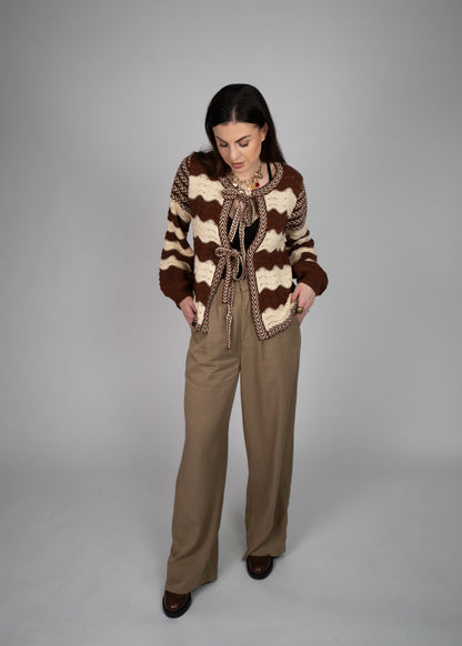Serena Pointelle Knit Bow Cardigan