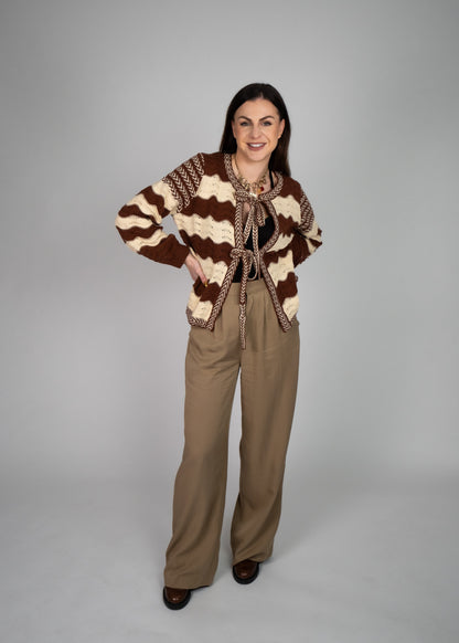 Serena Pointelle Knit Bow Cardigan
