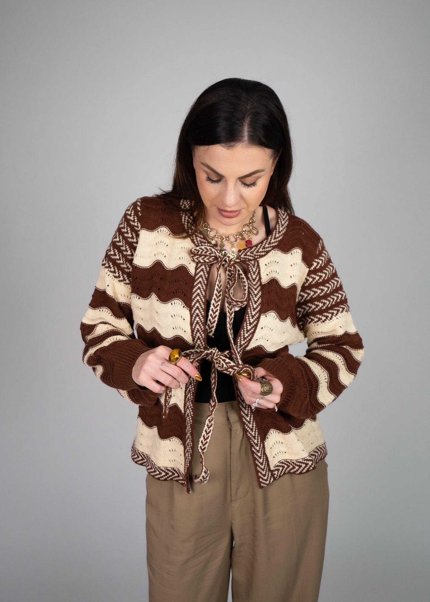 Serena Pointelle Knit Bow Cardigan