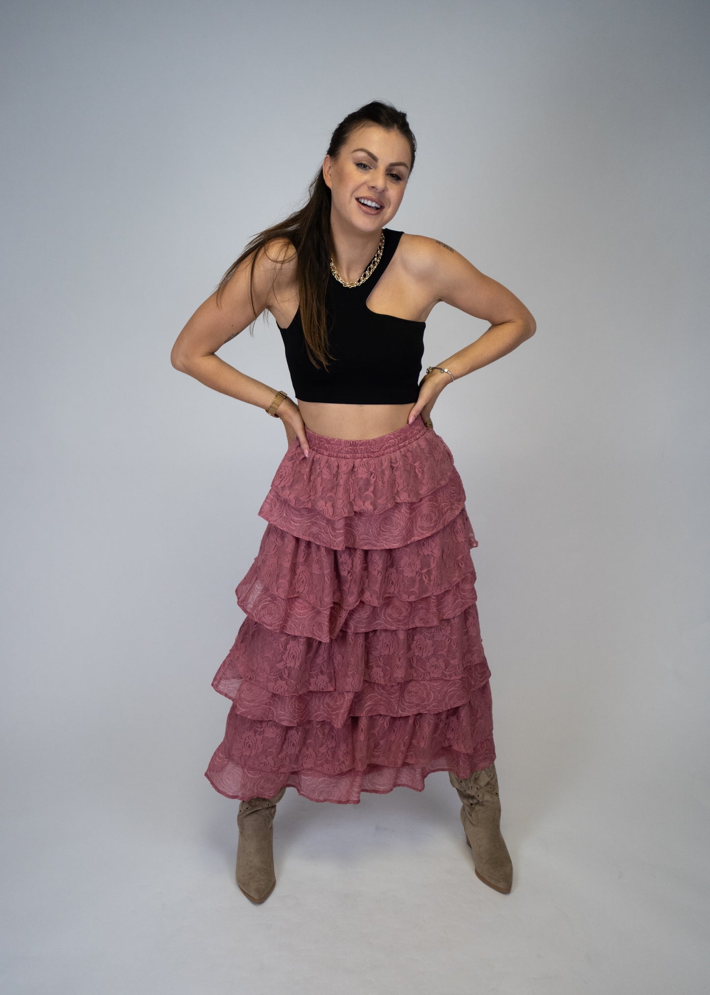 Savannah Chic Lace Ruffle Maxi Skirt