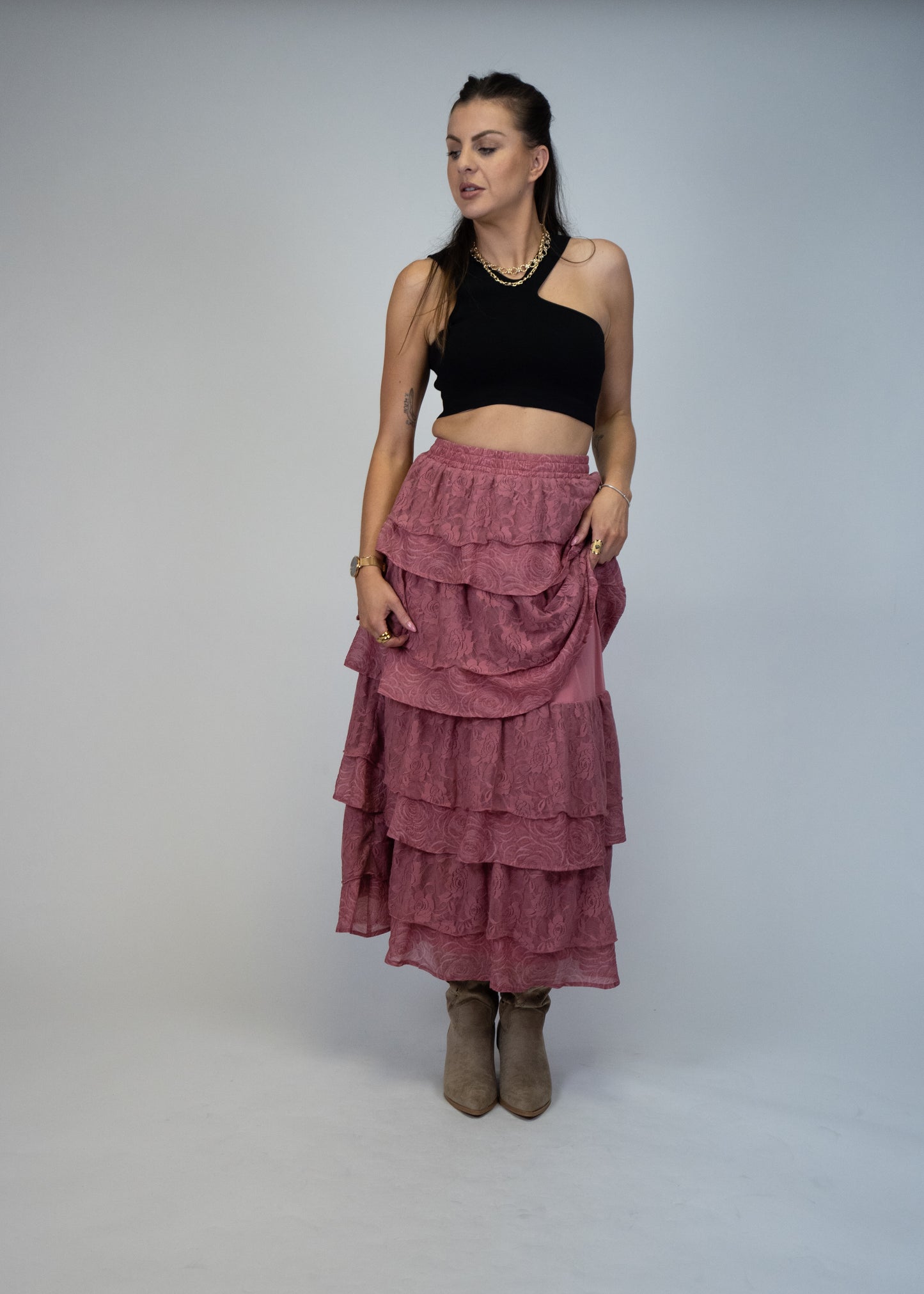 Savannah Chic Lace Ruffle Maxi Skirt