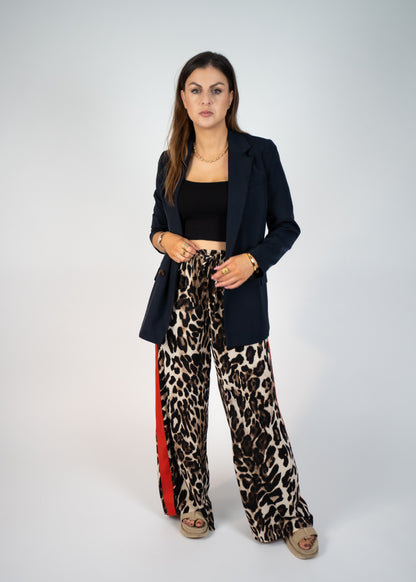 Barcelona Leopard Straight Pants with Red Stripes