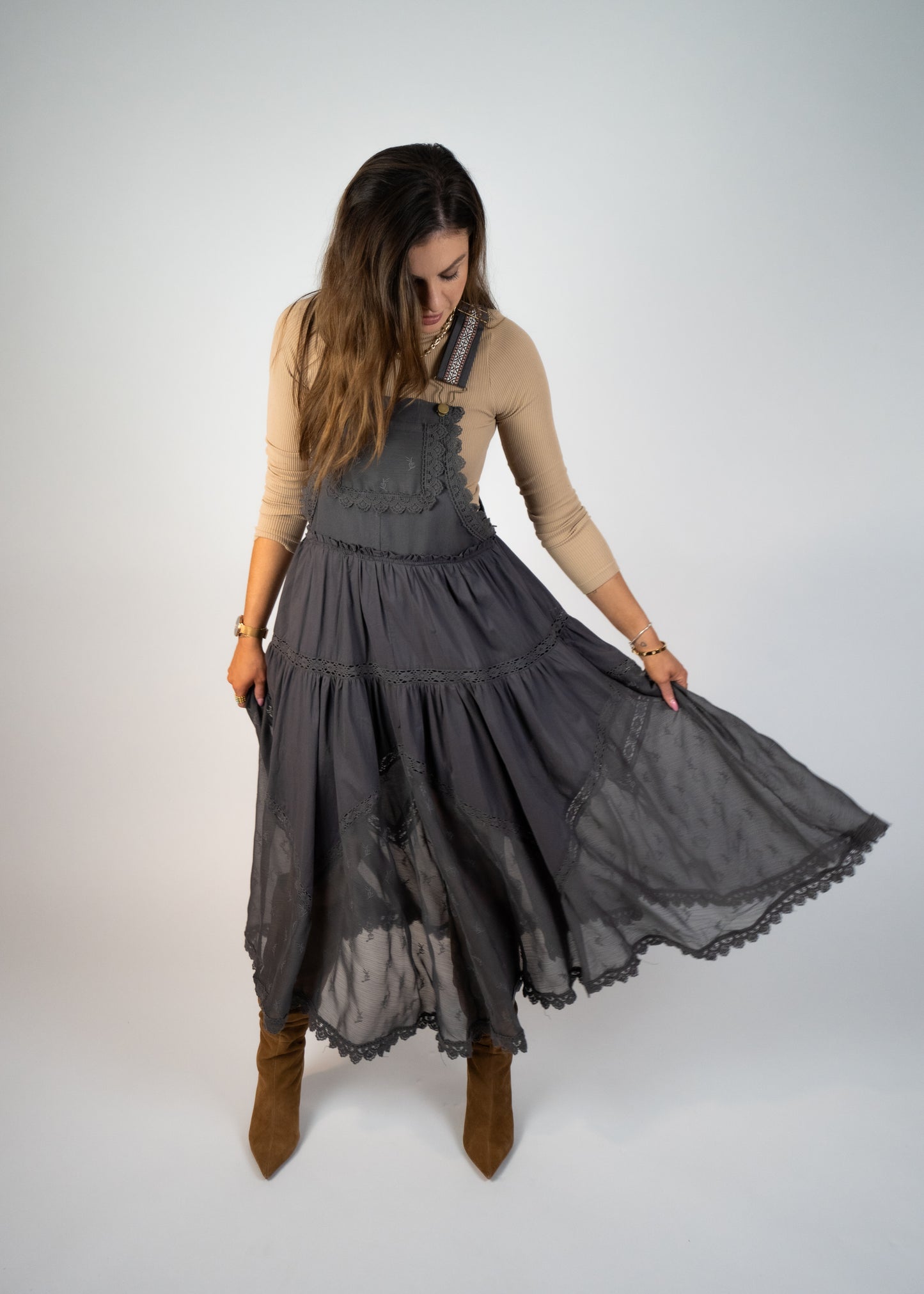 Louvre Lace Embroidered Tulle Bib Maxi Dress