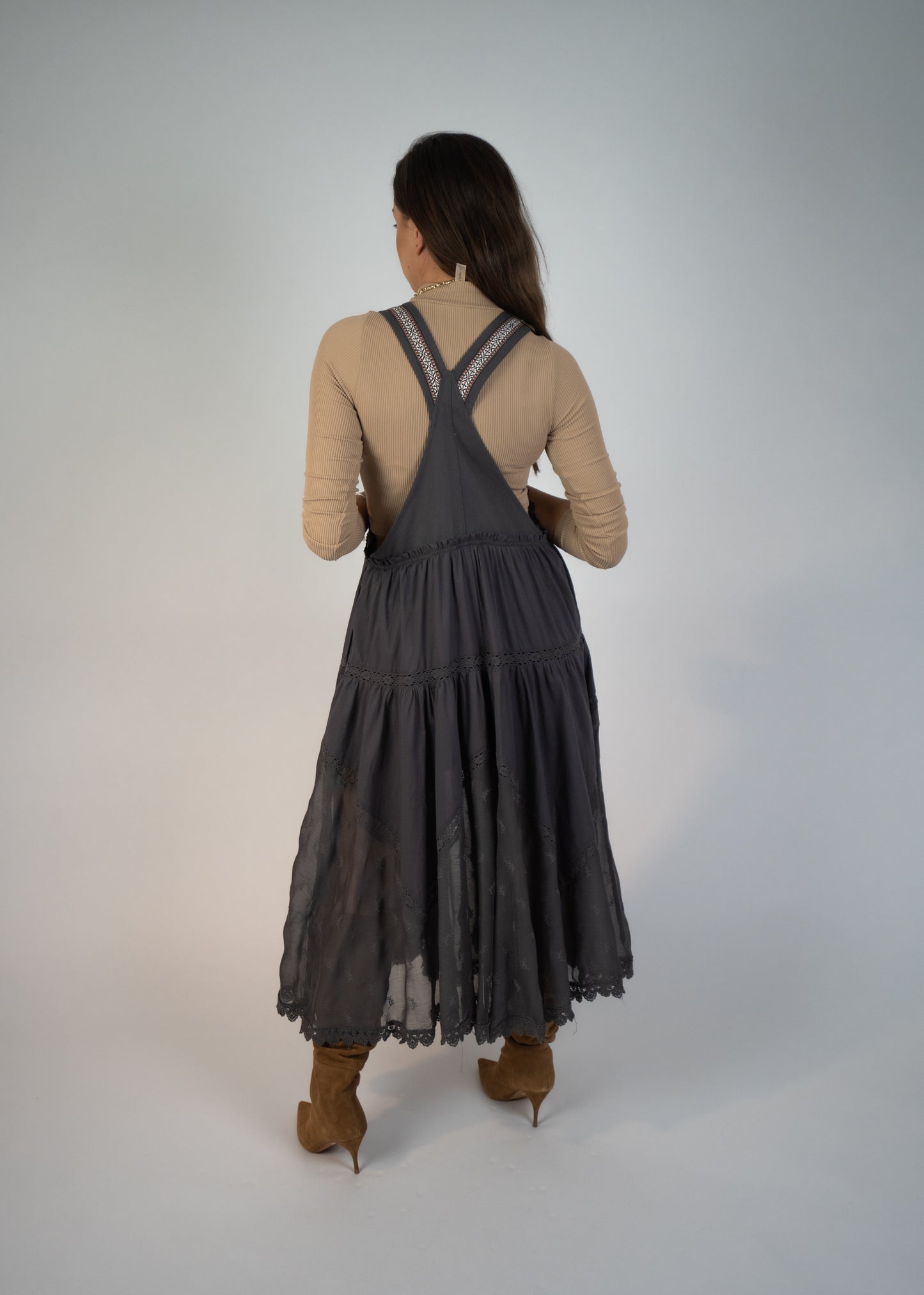 Louvre Lace Embroidered Tulle Bib Maxi Dress