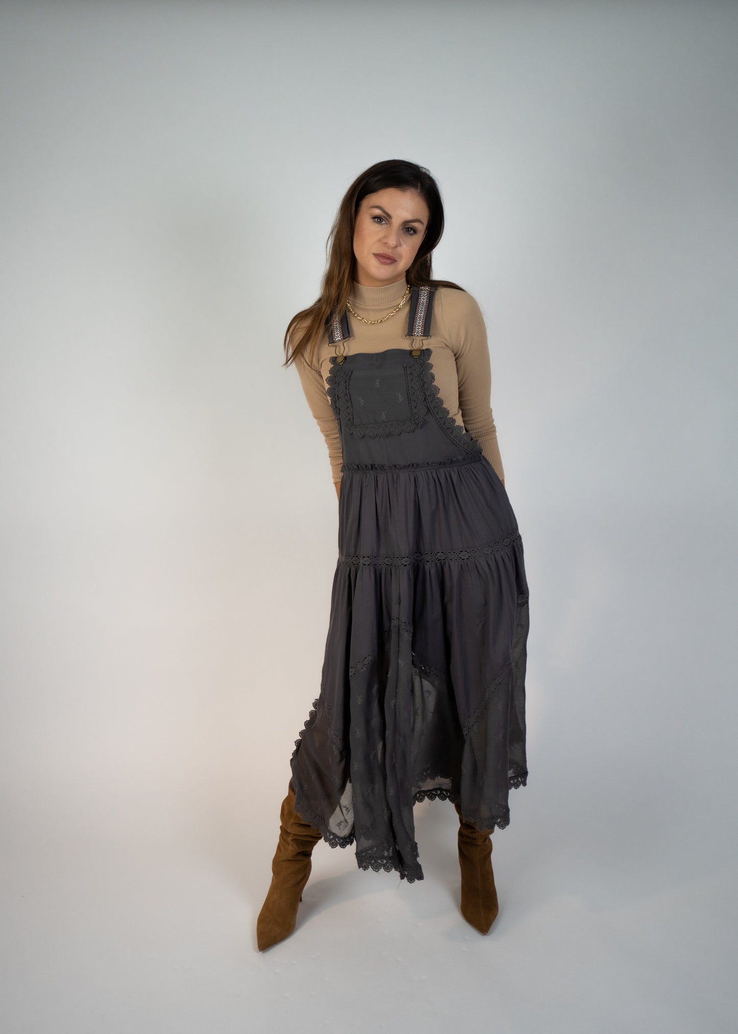 Louvre Lace Embroidered Tulle Bib Maxi Dress