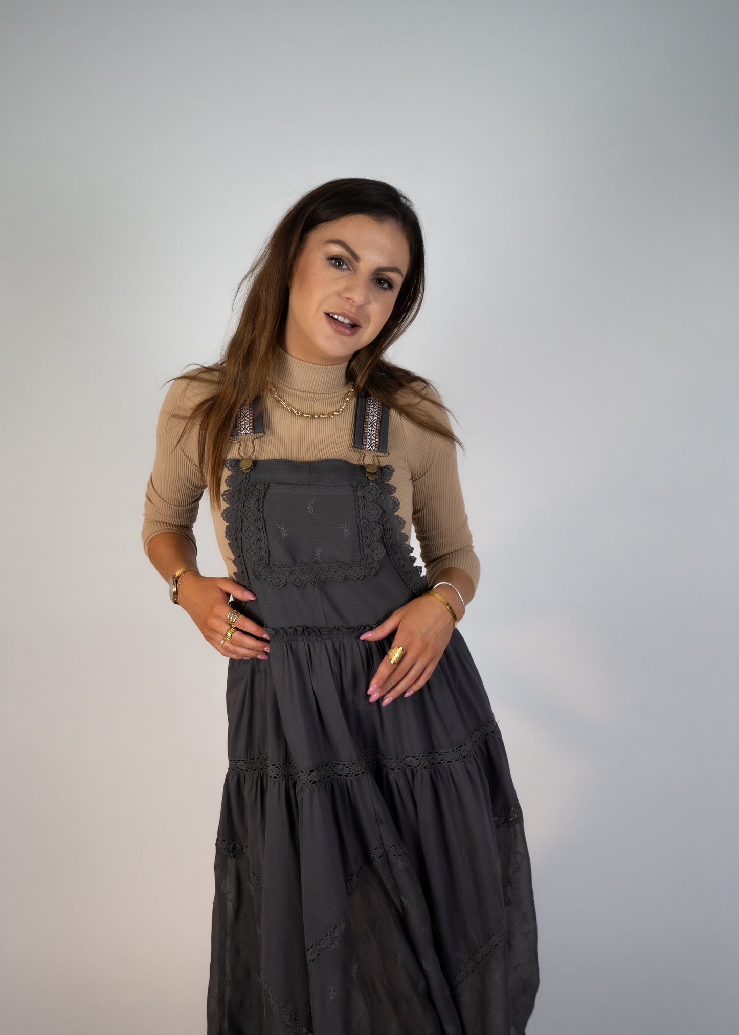 Louvre Lace Embroidered Tulle Bib Maxi Dress