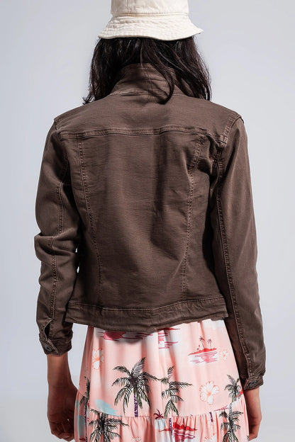 Valencia Slim Denim Jacket in Chocolate Brown