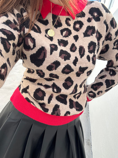 Madrid Leopard Sweater with Red Accent