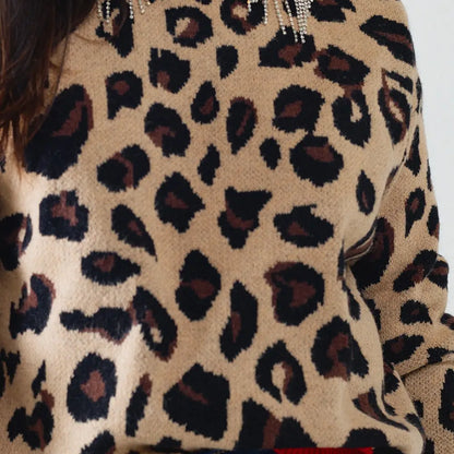 Madrid Leopard Sweater with Red Accent