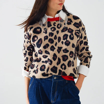 Madrid Leopard Sweater with Red Accent