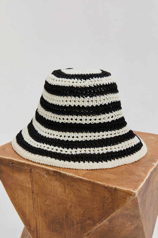 Maui Crochet Bucket Hat in Black and White